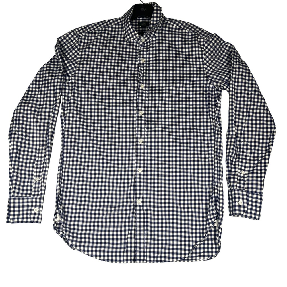 J.Crew Mens 120's 2 Ply Gingham Cotton Button Down Shirt Navy White Medium